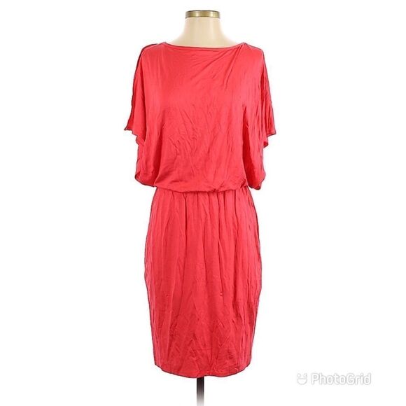 TRINA TURK Jersey Knit Sheath Dress Stretch Short Sleeve Blouson Coral Small New - Picture 3 of 16